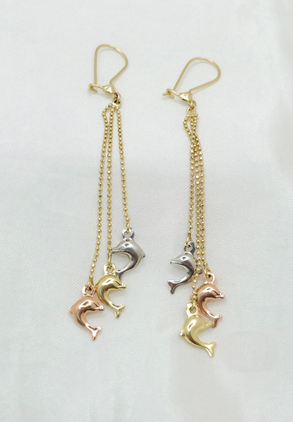 10KT THREE TONE DOLPHIN PENDANTS EARRINGS Weight 3.2GR