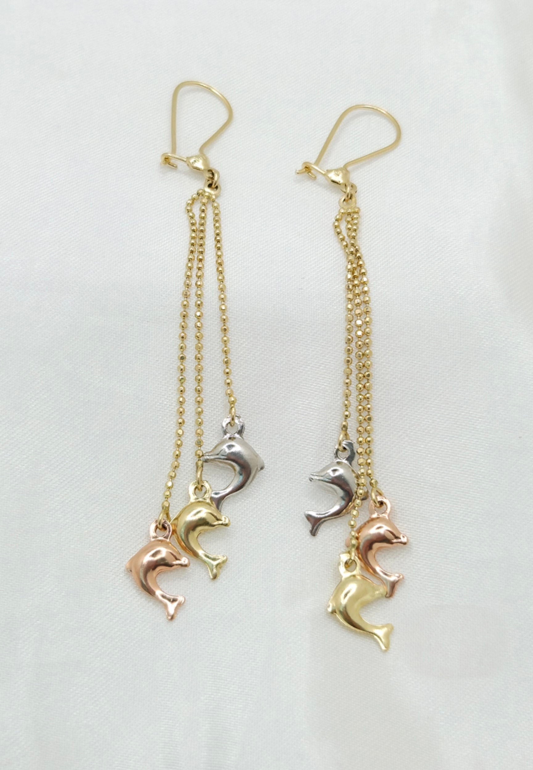 10KT THREE TONE DOLPHIN PENDANTS EARRINGS Weight 3.2GR
