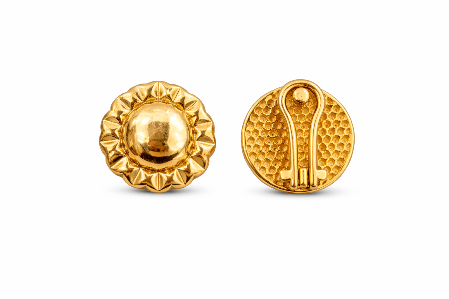 14KT VINTAGE ROUND SUN STYLE OMEGA BACK EARRINGS  Weigth 4.9GR