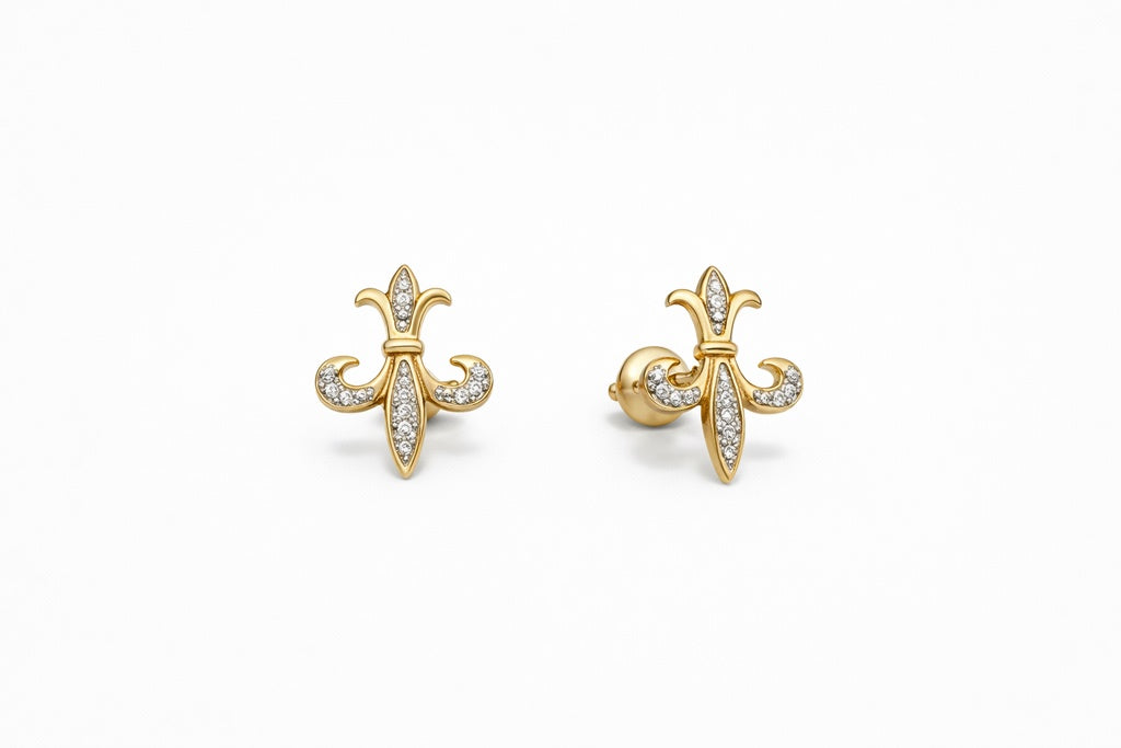 10KT FLEUR DE LIS DIAMOND EARRINGS Size 0.10CT