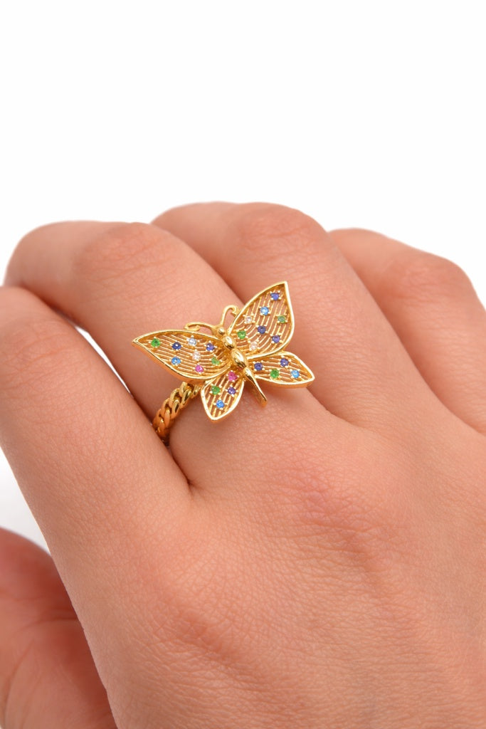 14KT BUTTERFLY CZ DETAIL RING Weight 3.4GR