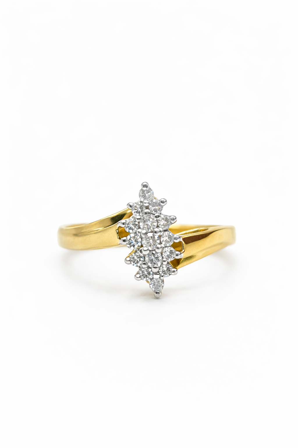 10KT YELLOW GOLD ALMOND SHAPE DIAMOND RING Size 7/0.24CT